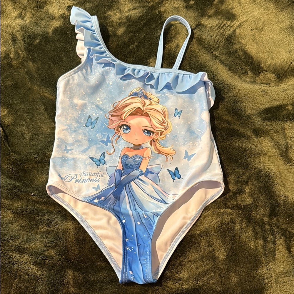 SHEIN Blue and White One Piece Swimsuit Asymmetrical Design